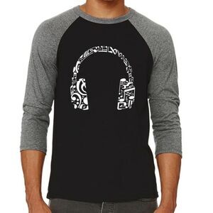 LA Pop Art Men's Crewneck Graphic Music Note Headphones Baseball T-shirt